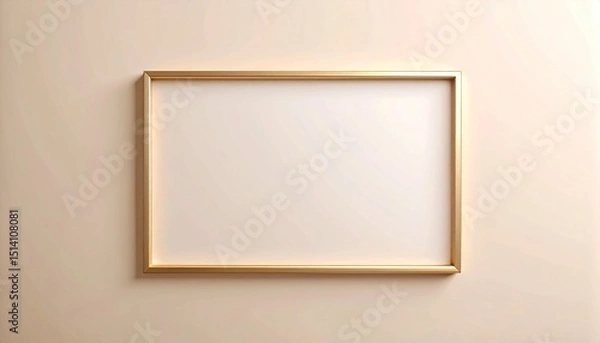 Fototapeta 光沢を抑えた金色の細いフレームとマットなベージュ背景の調和が、静寂とエレガンスを表現する

