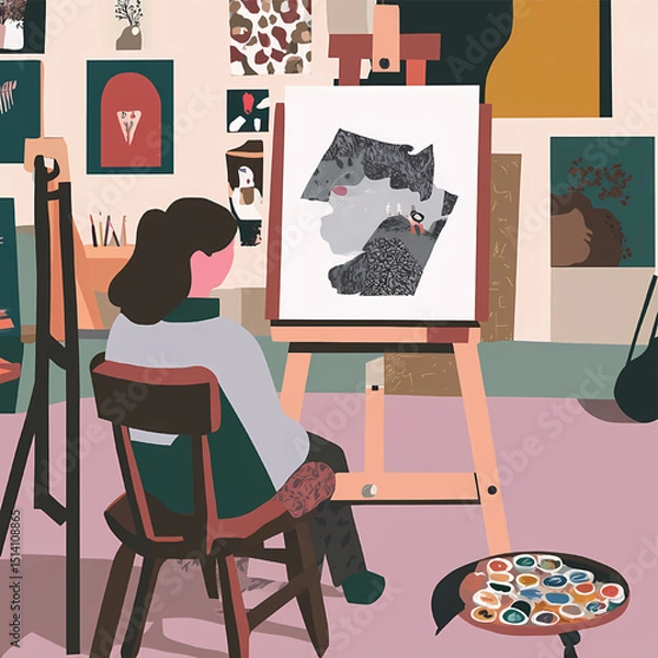 Fototapeta Artist at Work Creating Abstract Masterpieces in a Vibrant Studio