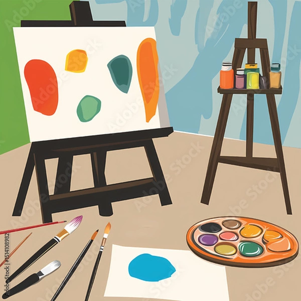 Fototapeta Vibrant Colors & Artistic Expression A Painter's Studio Setup