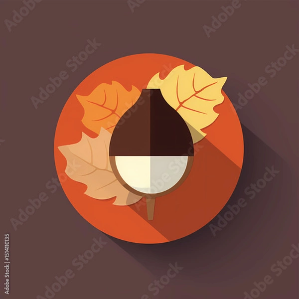 Fototapeta Autumn's Embrace Acorn and Leaves in Flat Design Illustration