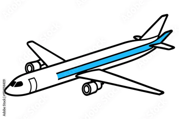 Fototapeta Airplane illustration simple design white blue travel flight journey airliner