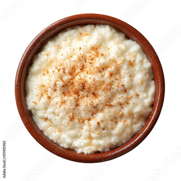 Obraz Creamy Rice Pudding: A delectable bowl of creamy rice pudding, delicately spiced with cinnamon, offers a comforting and wholesome dessert experience.