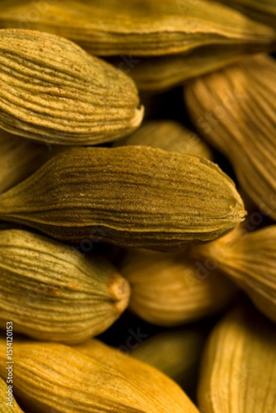 Fototapeta Macro photograph of whole green cardamom pods used as a culinary and aromatic spice
