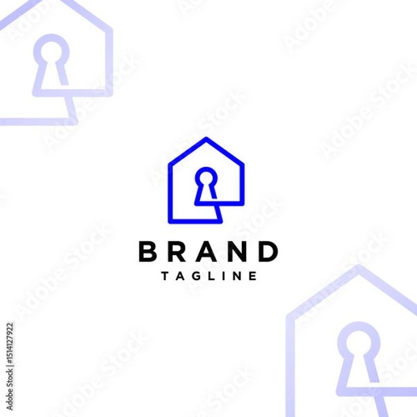 Fototapeta Simple House Keyhole Line Logo Design. House Connection Line With Keyhole Icon Logo Design.