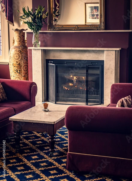 Obraz An antique open fireplace in a grand living room.