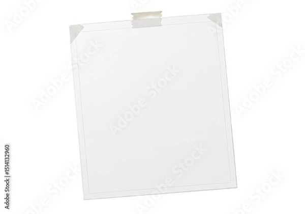 Fototapeta Blank white paper sheet attached to a dark background with adhesive tape.