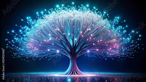 Fototapeta Luminous Tree of Interconnection A Digital Representation of Network Growth and Expansion
