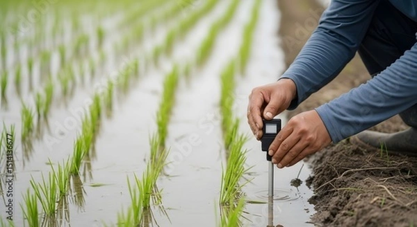 Obraz Precise Rice Paddy Soil Monitoring A Farmer's Guide to Utilizing Soil Moisture Meters for Optimal Crop Yields