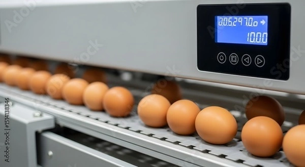 Obraz Automated Egg Processing High-Speed Conveyor System for Efficient Egg Handling and Grading in Modern Poultry Farms