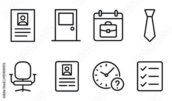 Fototapeta Job interview linear icons set – outline, application, and career symbols