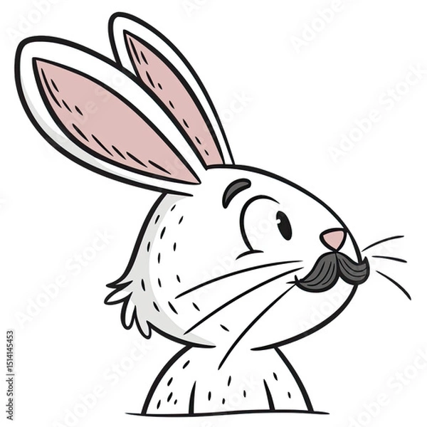 Obraz A charming rabbit sporting a distinctive mustache is illustrated in a quirky doodle style