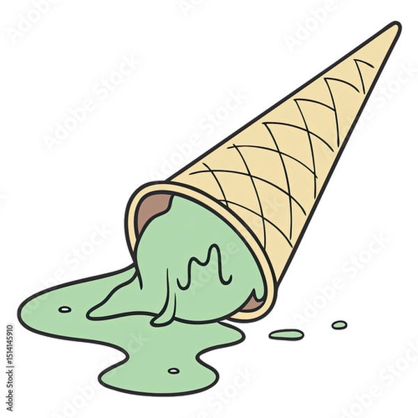 Obraz A whimsical scene shows a tipped over ice cream cone with green ice cream melting onto the surface capturing the essence of a sweet treat gone wrong