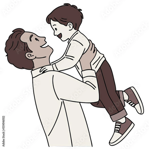 Obraz A father lifts his son in the air with laughter and joy capturing a heartfelt moment of bonding and love during a celebration