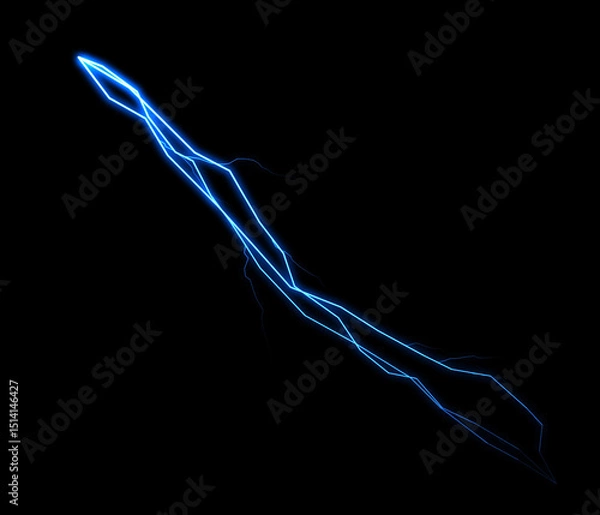 Fototapeta A dynamic blue lightning bolt strikes diagonally across a dark background, illuminating the void with electric energy.