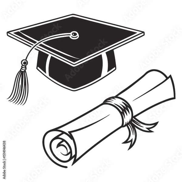 Obraz Graduation cap and rolled diploma symbolizing successful completion of education celebrating students achievements at various institutions during ceremonies