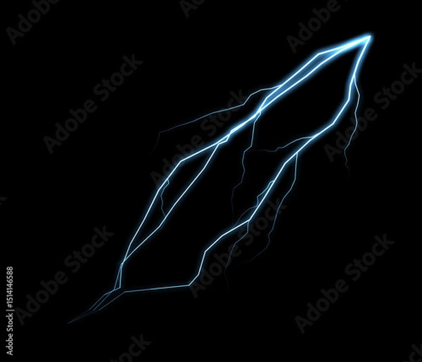 Fototapeta Intense electric blue lightning strikes the dark sky, a powerful and dynamic natural phenomenon.