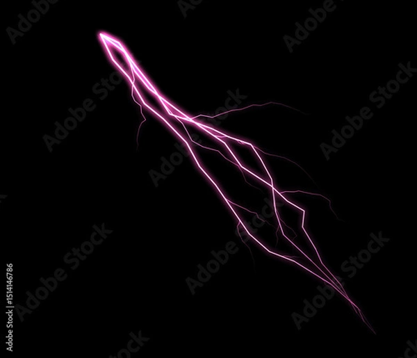 Fototapeta Electric energy flashes in a striking pink color on a dark background.