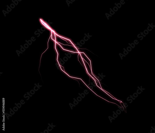 Fototapeta A striking pink lightning bolt illuminates the darkness, showcasing nature's raw electrical power in a dynamic display.