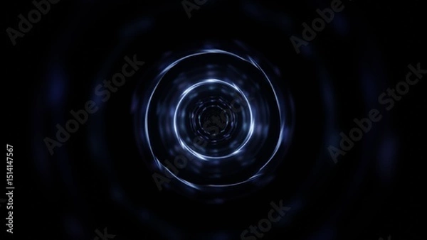 Fototapeta Blue neon glowing ring with abstract digital design on a dark background