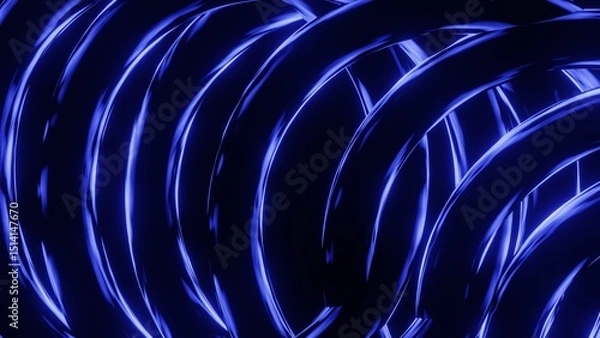 Fototapeta Blue neon sci-fi curved line with glowing abstract design on dark futuristic background