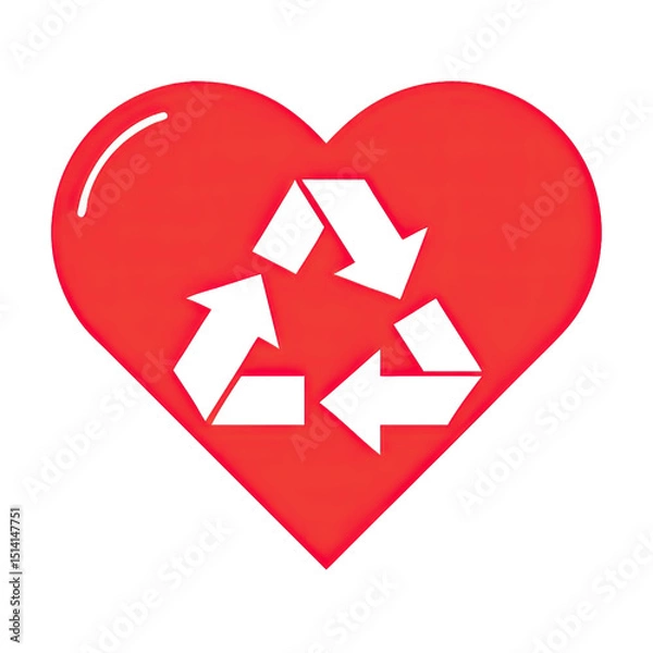 Obraz Heart shaped logo in vibrant red features white arrows forming a recycle symbol emphasizing the connection between love and environmental conservation efforts