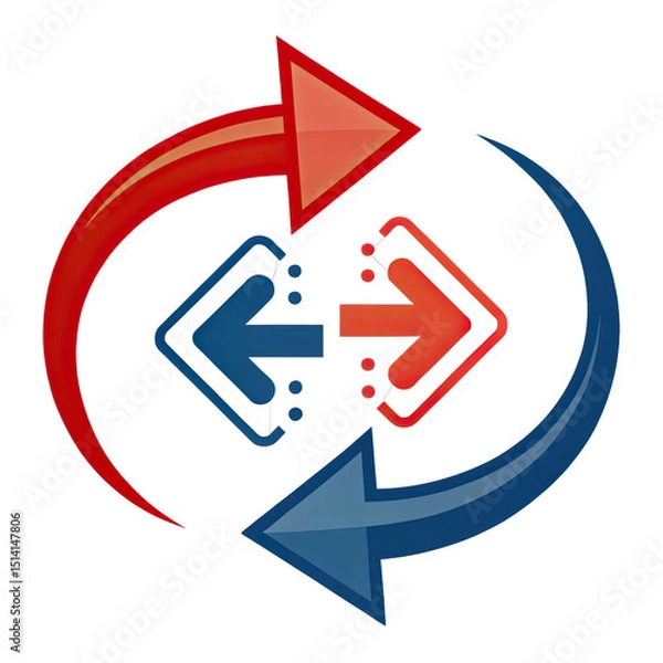 Fototapeta The graphic shows red and blue circular arrows symbolizing transfer and swapping in interchangeable interactions across different contexts