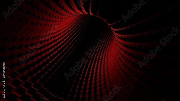 Fototapeta Dark red cubic tunnel with deep geometric structure and futuristic abstract perspective