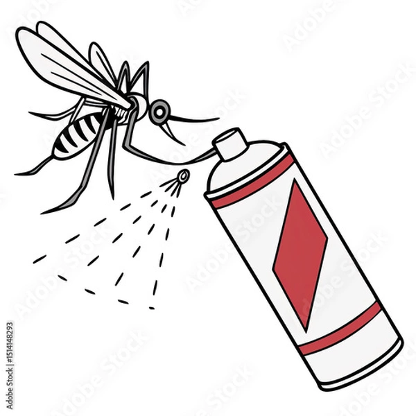 Obraz A mosquito is being targeted by an aerosol spray designed to repel pests