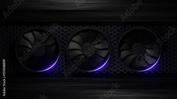 Fototapeta Three computer cooling fans with modern design and realistic 3D rendering view