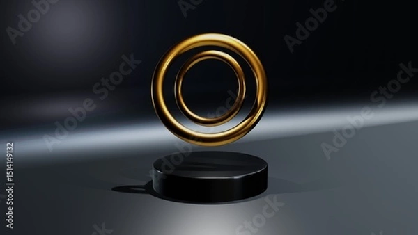 Fototapeta Two golden rings with luxury abstract design and elegant 3D metallic finish