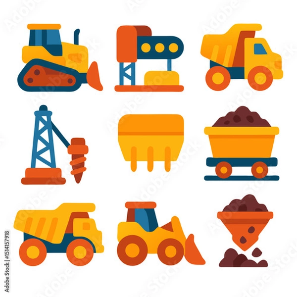 Obraz set of mining machines and trucks
