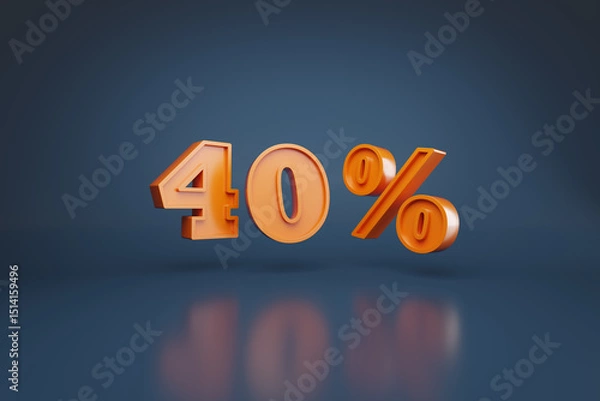 Obraz 40 percent in three dimensions on blue background. 3D illustration.