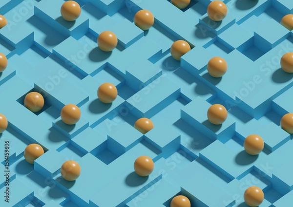 Obraz Seamless isometric background of spheres and cubes. 3D illustration.