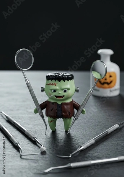 Obraz 3D Halloween Frankenstein Dentist Design With Dental Health Elements