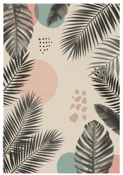 Fototapeta Botanical Illustration Tropical Leaf Pattern Design on Beige Background