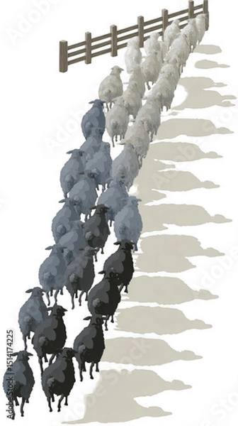 Fototapeta Sheep flock walking path illustration