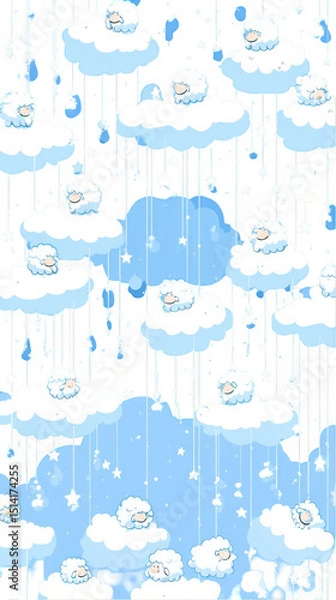 Fototapeta Cute sheep clouds pattern design