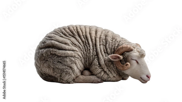Fototapeta Sleeping sheep on black background highlighting natural wool texture
