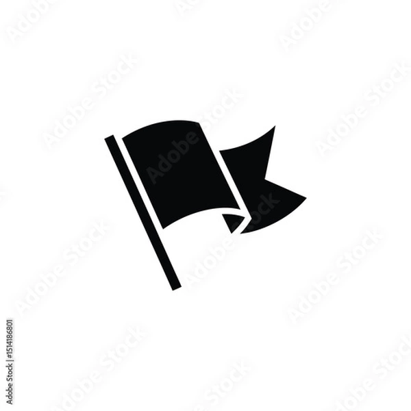 Fototapeta Black flag with pole waving in wind on transparent background icon symbol