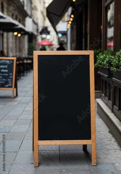 Fototapeta Outdoor Photo of Empty Blackboard Restaurant Menu on Urban Sidewalk