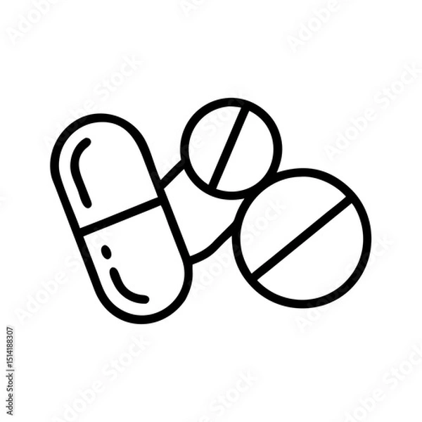 Fototapeta Outline of various pills and capsules in a minimal style  