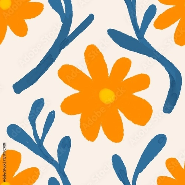 Obraz Summer botanical orange floral seamless pattern
