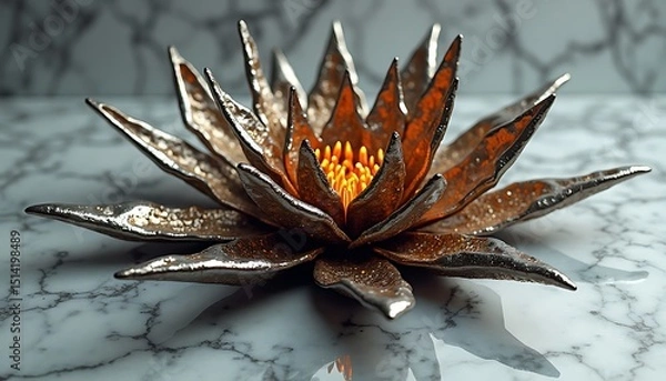 Obraz Gold Lotus Flower on Marble Surface