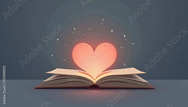 Obraz Heart Light Shining From Open Book