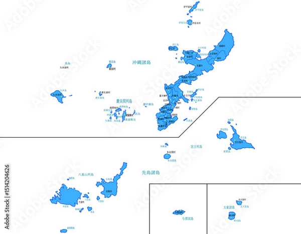 Obraz 沖縄県　地図　ブルー　斑点　イラスト