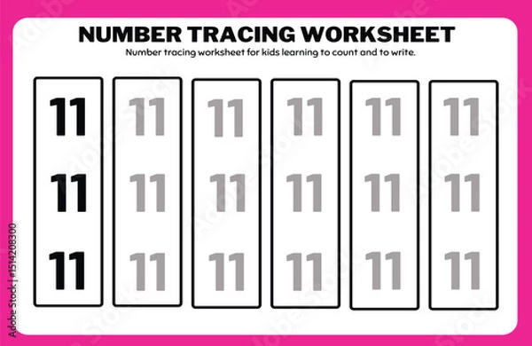 Obraz Number tracing practice worksheet with Worksheet for learning numbers. Number training writes and counts numbers. Exercises handwriting practice	