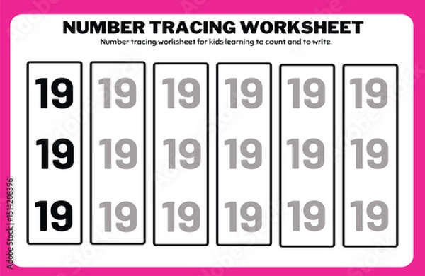 Obraz Number tracing practice worksheet with Worksheet for learning numbers. Number training writes and counts numbers. Exercises handwriting practice	