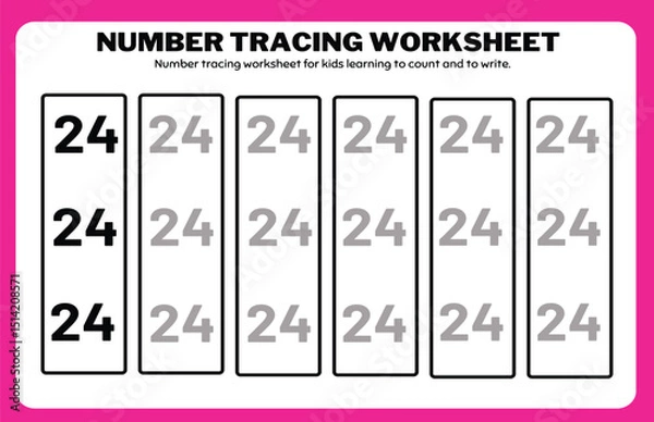 Obraz Number tracing practice worksheet with Worksheet for learning numbers. Number training writes and counts numbers. Exercises handwriting practice	