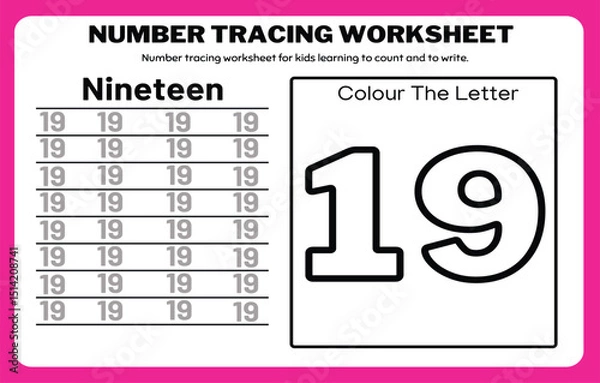 Obraz Number tracing practice worksheet with Worksheet for learning numbers. Number training writes and counts numbers. Exercises handwriting practice	