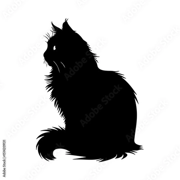 Fototapeta Black cat silhouette vector graphic illustration of fluffy cat sitting side view feline pet animal design 100